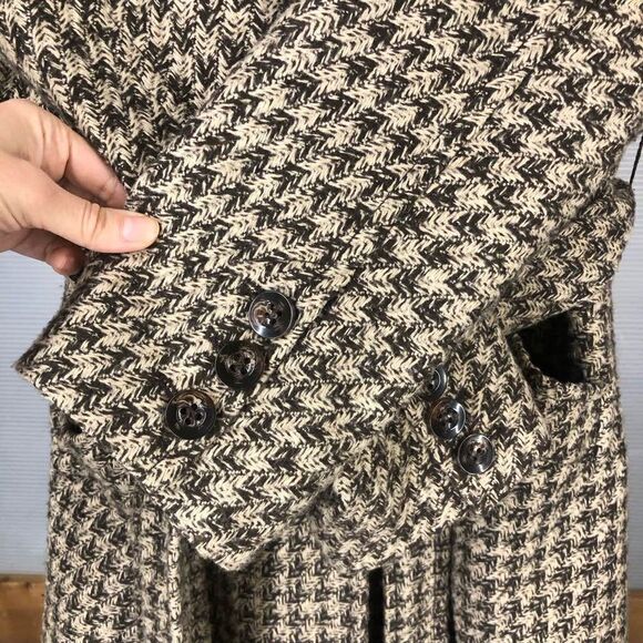 MARIA DIONISIOU Vintage Wool Blend Houndstooth Faux Fur Coat Sz 1X (US 14X -16X) - Picture 5 of 9